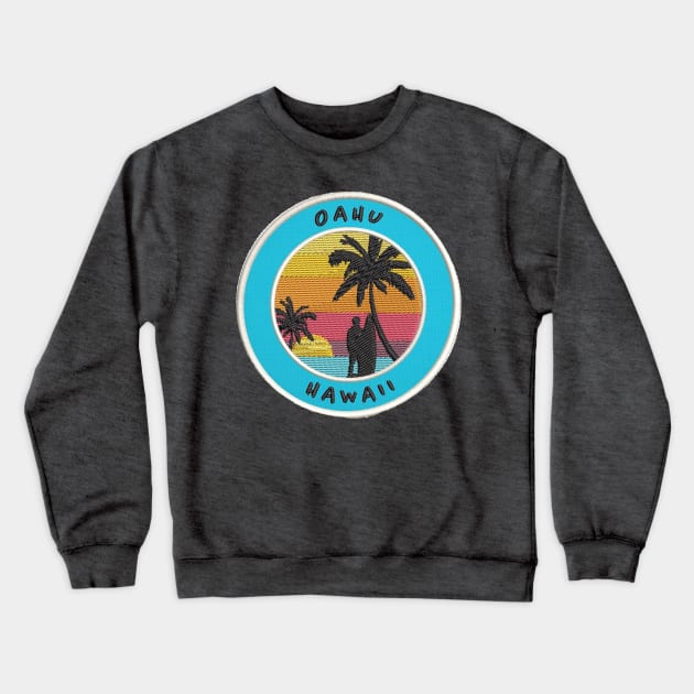 Oahu Hawaii Patch Crewneck Sweatshirt by HaleiwaNorthShoreSign